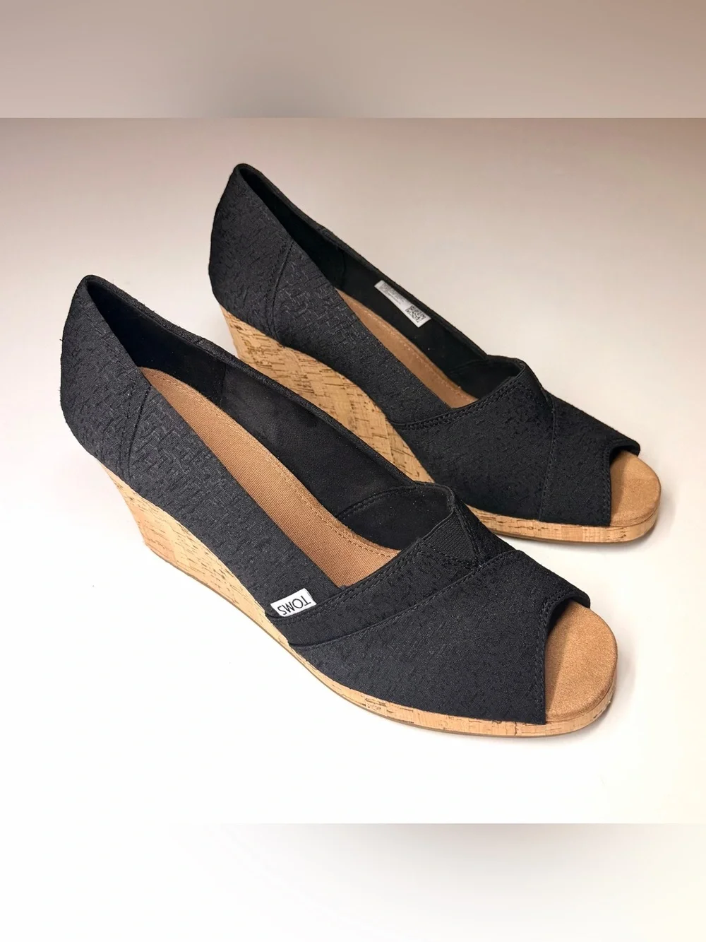 TOMS Women's Classic Espadrille Wedge Open Toe BLACK Sandals Size - 12